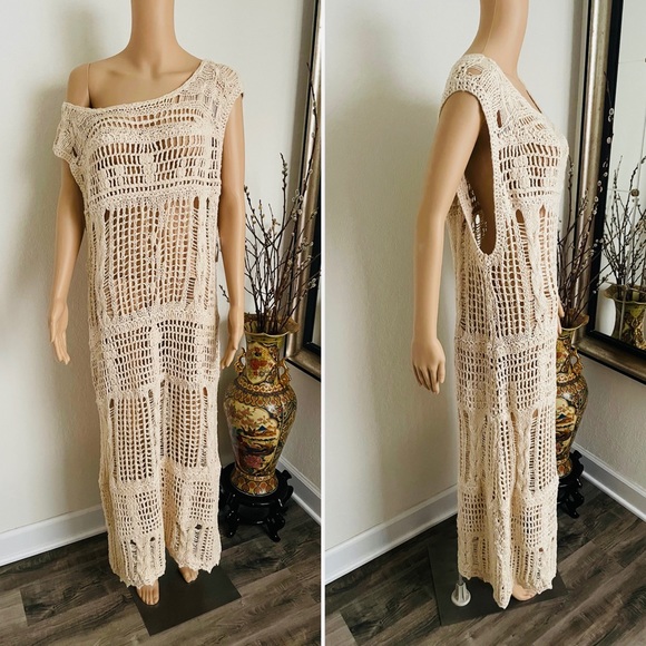 Sold 🎈Free People knit ivory comb maxi dress L - Picture 2 of 2